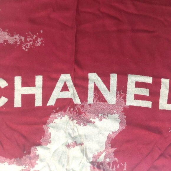 Vintage Chanel Burgundy Red Cream Tie Dye Print Blanket Scarf Scarves Wrap - Picture 6 of 11